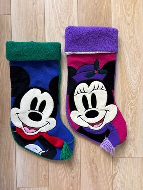 Disney Mickey and Minnie Stockings Sherpa Fleece Large Size Vintage Matching Set